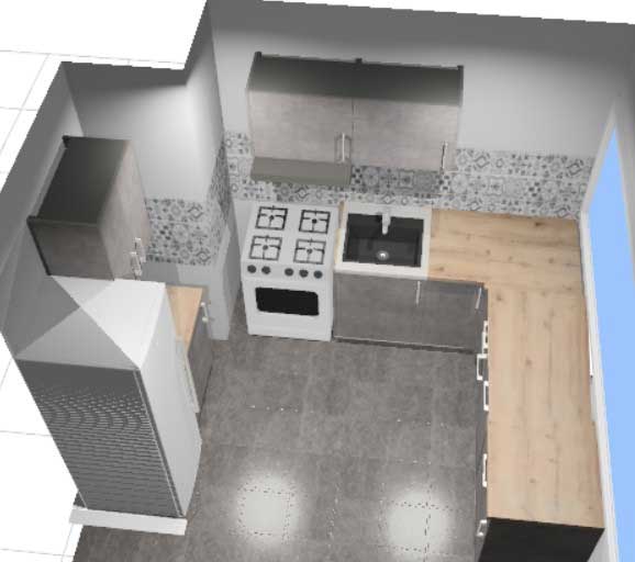 vue 3D du projet cuisine - implantation et couleurs