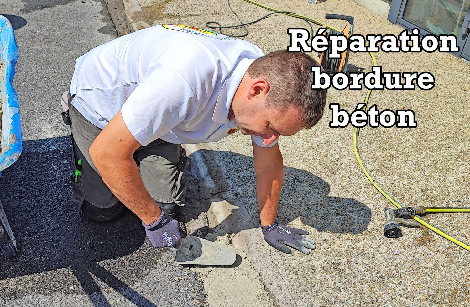 Réparation bordure béton dans un passage PMR